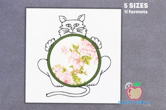 Cat with a Circle Frame: A Versatile Embroidery Design for Real Projects