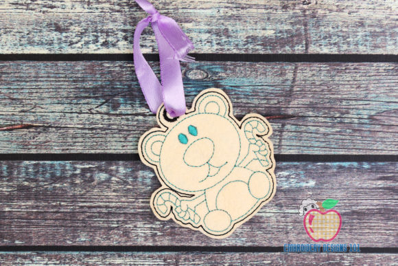 Christmas Teddy Bear Holding a Candy Cane Ornament
