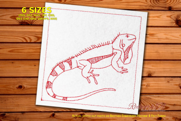 Green Iguana Lizard Bluework for Seasonal Embroidery