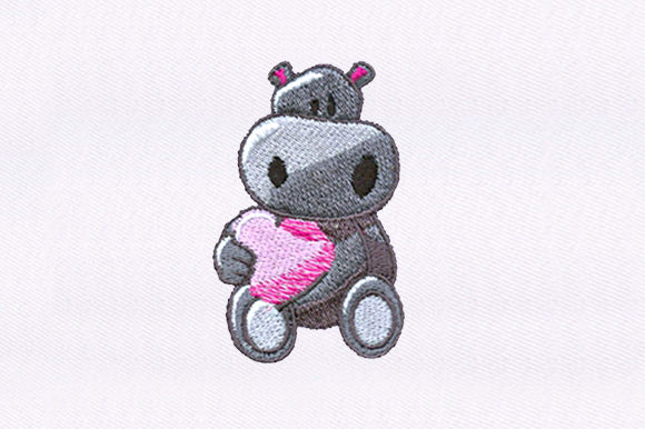 Hippo Holding a Heart: A Versatile Baby Animal Embroidery Design