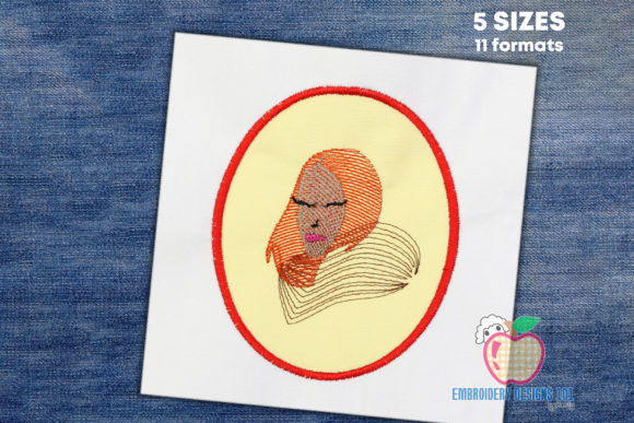 Woman Sketch Inside an Oval Applique for Seasonal Embroidery
